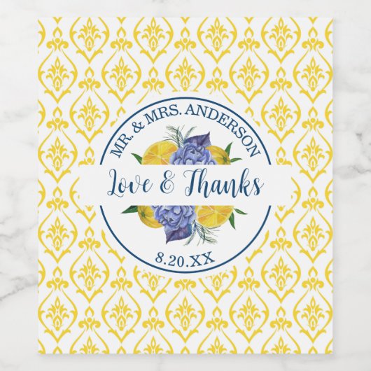 Moderne Lemon Citrus Summer Wedding Weinetikett (Einzelnes Label)