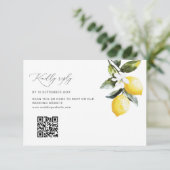 Moderne Lemon Floral Wedding QR Code RSVP Karte (Stehend Vorderseite)