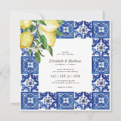 Moderne Lemon Foliage Blue Mediterrane Hochzeit Einladung (Vorderseite)