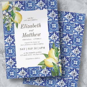 Moderne Lemon Foliage Blue Mediterrane Hochzeit Einladung