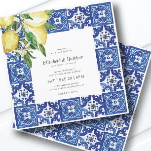 Moderne Lemon Foliage Blue Mediterrane Hochzeit Einladung
