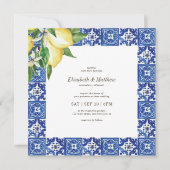 Moderne Lemon Foliage Blue Mediterrane Hochzeit Einladung (Vorderseite)