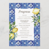 Moderne Lemon Foliage Blue Mediterrane Hochzeit Programm (Vorderseite)