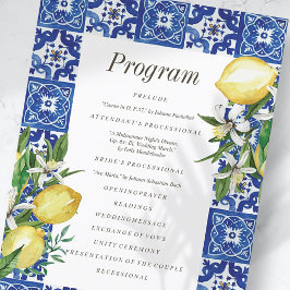 Moderne Lemon Foliage Blue Mediterrane Hochzeit Programm