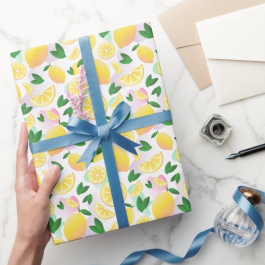Moderne Lemon Fruchtmuster Wrapping Paper Roll Geschenkpapier (Schenken)