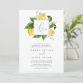Moderne Lemon Garden Formal Monogram Wedding Einladung (Stehend Vorderseite)