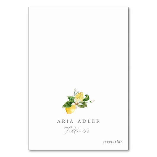 Moderne Lemon Garden Menü Option Platzkarten Tischnummer (Vorderseite)