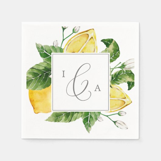 Moderne Lemon Garden Monogram Wedding Serviette (Vorderseite)
