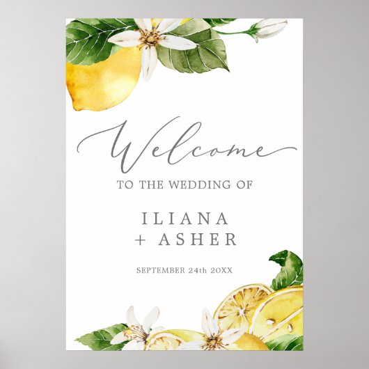 Moderne Lemon Garden Vertical Wedding Willkommen Poster (Vorne)