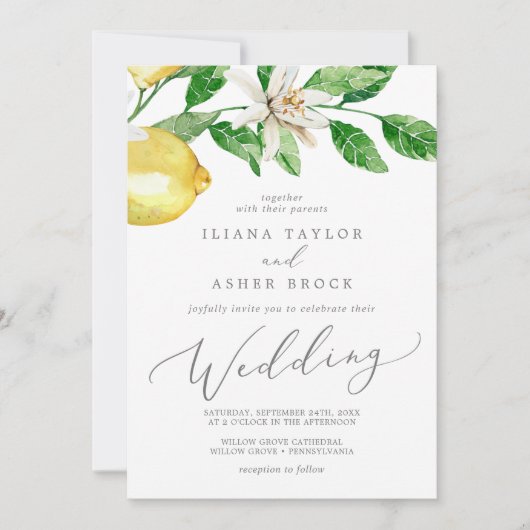Moderne Lemon Garden Wedding Einladung (Vorderseite)