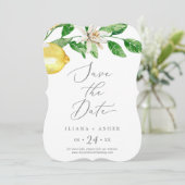 Moderne Lemon Garden Wedding Save The Date (Stehend Vorderseite)