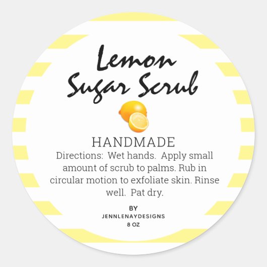 Moderne Lemon hausgemachte Sugar Scrub Labels Runder Aufkleber (Vorderseite)