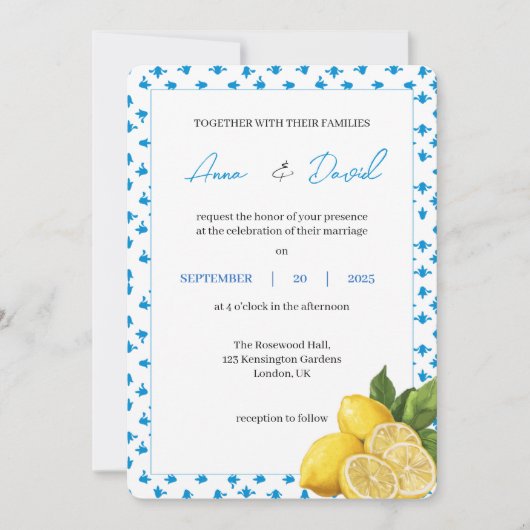 Moderne Lemon Hochzeitseinladung | Minimal Citrus Einladung (Vorderseite)