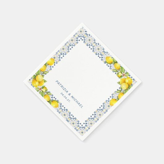 Moderne Lemon Mediterrane Hochzeit Serviette (Ecke)