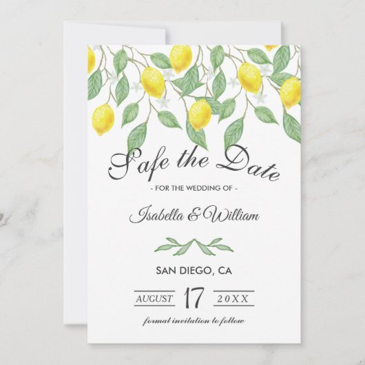 Moderne Lemon Summer Save the Date Hochzeit (Vorderseite)