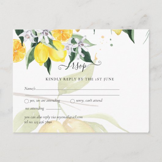 Moderne Lemon Tree UAWG Wedding Postkarte (Vorderseite)