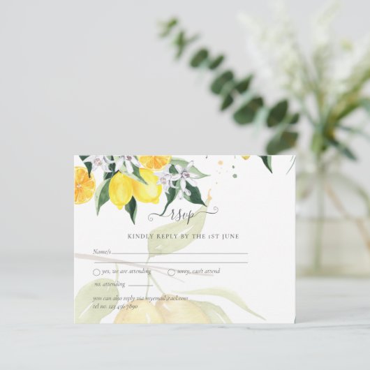 Moderne Lemon Tree UAWG Wedding Postkarte (Stehend Vorderseite)