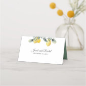 Moderne Lemon & Watercolor Blumenhochzeit Platzkarte (Rückseite)