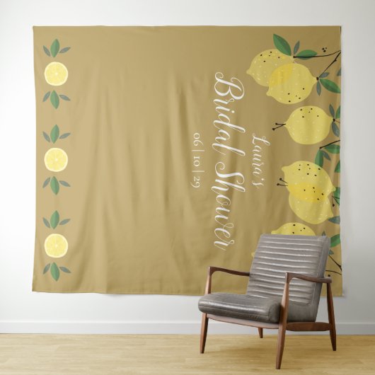 Moderne Lemons Gold Brautparty Foto Hintergrund Wandteppich (Beispiel (Horizontal))