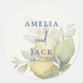 Moderne Lemons Wasserfarbenhochzeit Runder Aufkleber (Vorderseite)