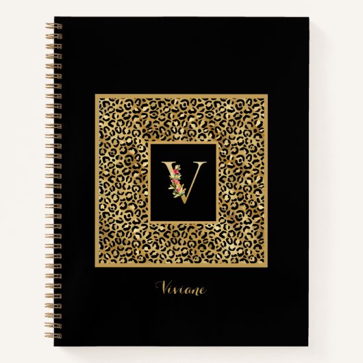 Moderne Leopard Gold Persönliches Monogramm Buchst Notizblock (Vorderseite)