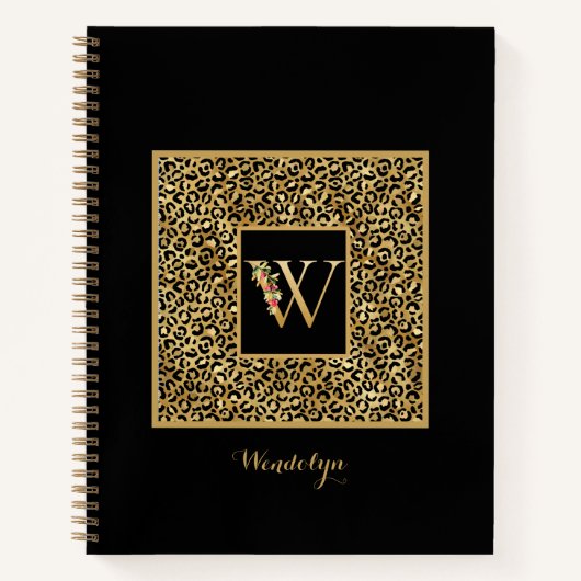 Moderne Leopard Gold Persönliches Monogramm Buchst Notizblock (Vorderseite)