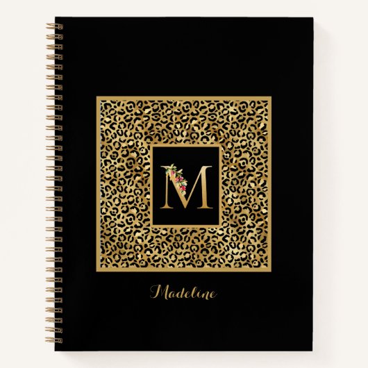 Moderne Leopard Gold Persönliches Monogramm Buchst Notizblock (Vorderseite)