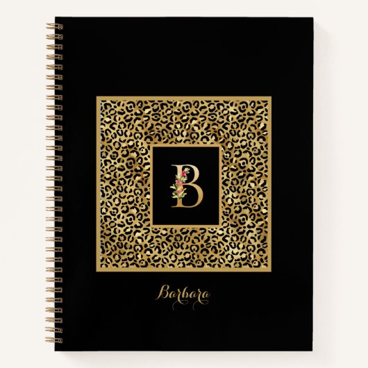 Moderne Leopard Gold Persönliches Monogramm Buchst Notizblock (Vorderseite)