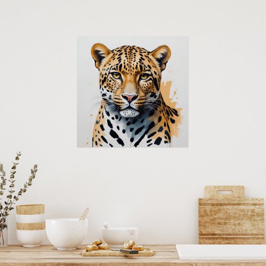Moderne Leopard Malerei Wilde Kunst Poster (Küche)