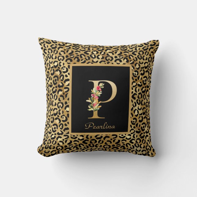 Moderne Leopard-personalisierte Monogramm Anfangsb Kissen (Vorderseite)