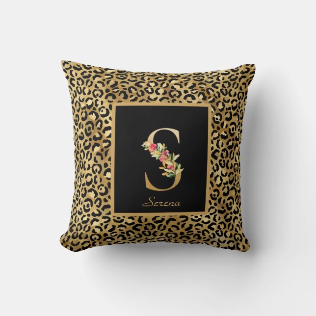 Moderne Leopard-personalisierte Monogramm-Initiale Kissen (Vorderseite)