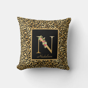 Moderne Leopard-personalisierte Monogramm-N-Initia Kissen