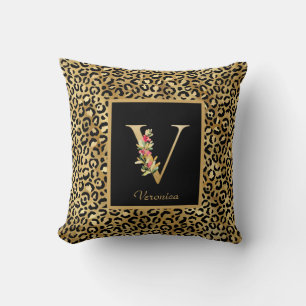 Moderne Leopard-Personalisierung Monogramm V Anfan Kissen