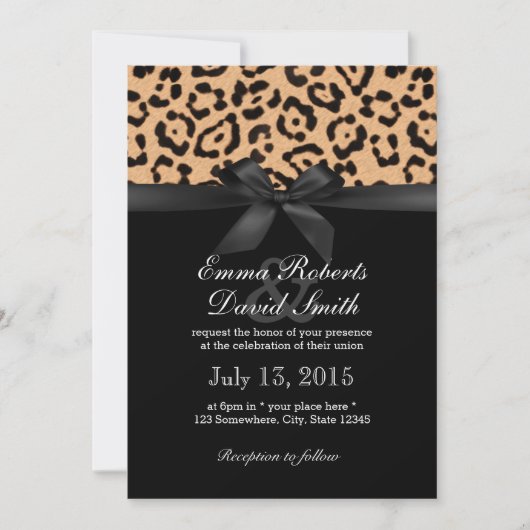 Moderne Leopard Print Black Ribbon Hochzeit Einladung (Vorderseite)