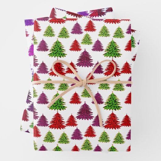 Moderne Leopard Print Multi Farben Weihnachtsbäume Geschenkpapier Set (Beispiel)
