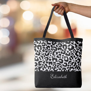 Moderne Leoparden-Monogramm Schwarz Weiß Chic Tasche
