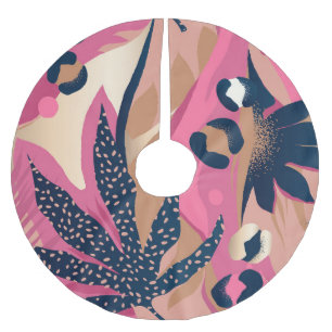 Moderne Leopardenhaut, exotische Blüte. Polyester Weihnachtsbaumdecke