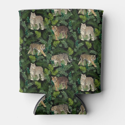 Moderne Leopards Tigers Jungle Pflanze Black Desig Dosenkühler (Vorderseite)