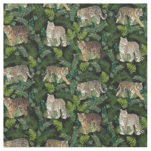Moderne Leopards Tigers Jungle Pflanze Black Desig Stoff