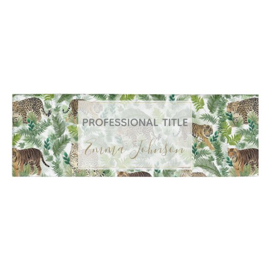 Moderne Leopards Tigers Jungle Pflanze Namenschild (Vorderseite)