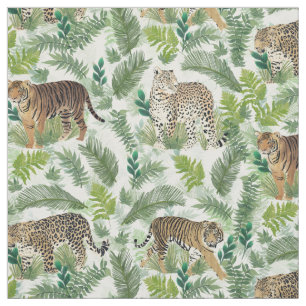 Moderne Leopards Tigers Jungle Pflanze Stoff