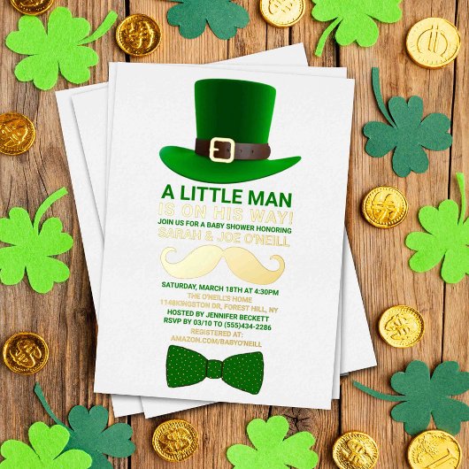 Moderne Leprechaun St. Patrick's Day Kinderdusche Folieneinladung