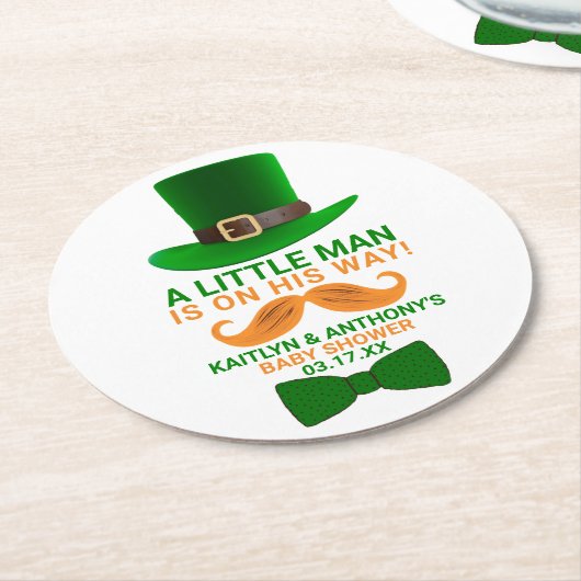 Moderne Leprechaun St. Patrick's Day Kinderdusche Runder Pappuntersetzer (Angewinkelt)