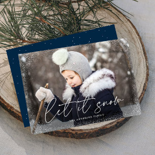 Moderne Let It Snow Schrift Foto Feiertagskarte