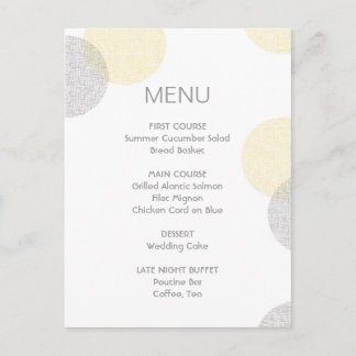 Moderne "Letterpress Style Circle Wedding Menu Car Postkarte