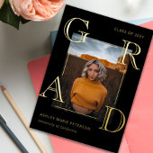 Moderne Letters Grad Black Gold Foto Abschluss Folieneinladung