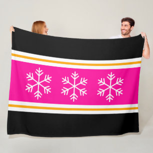 Moderne leuchtend rosa schwarz weiße Streifen Schn Fleecedecke