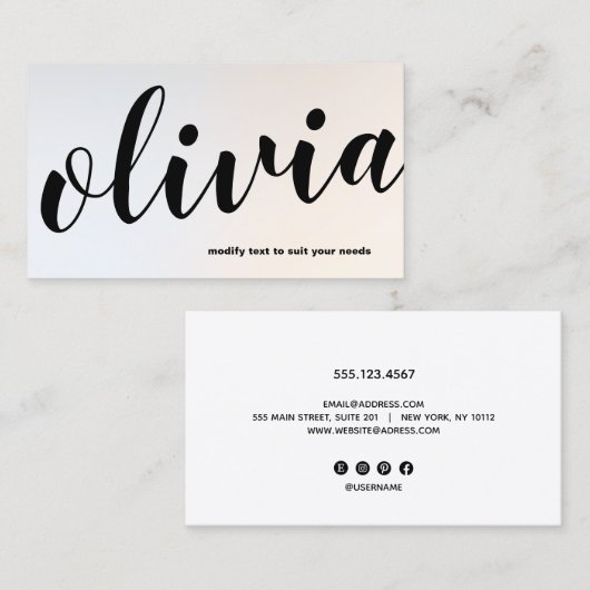 Moderne, leuchtend silberne, kalligraphische Schri Visitenkarte (Vorne/Hinten)