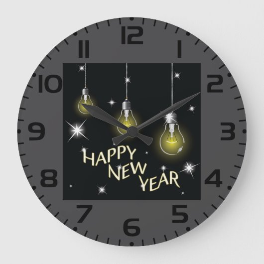 Moderne leuchtende Glühbirnen Frohes neues Jahr Große Wanduhr (Vorderseite)