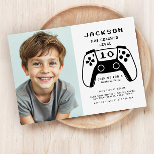 Moderne Level Up Gamer Jungen Geburtstagsfeier Fot Einladung